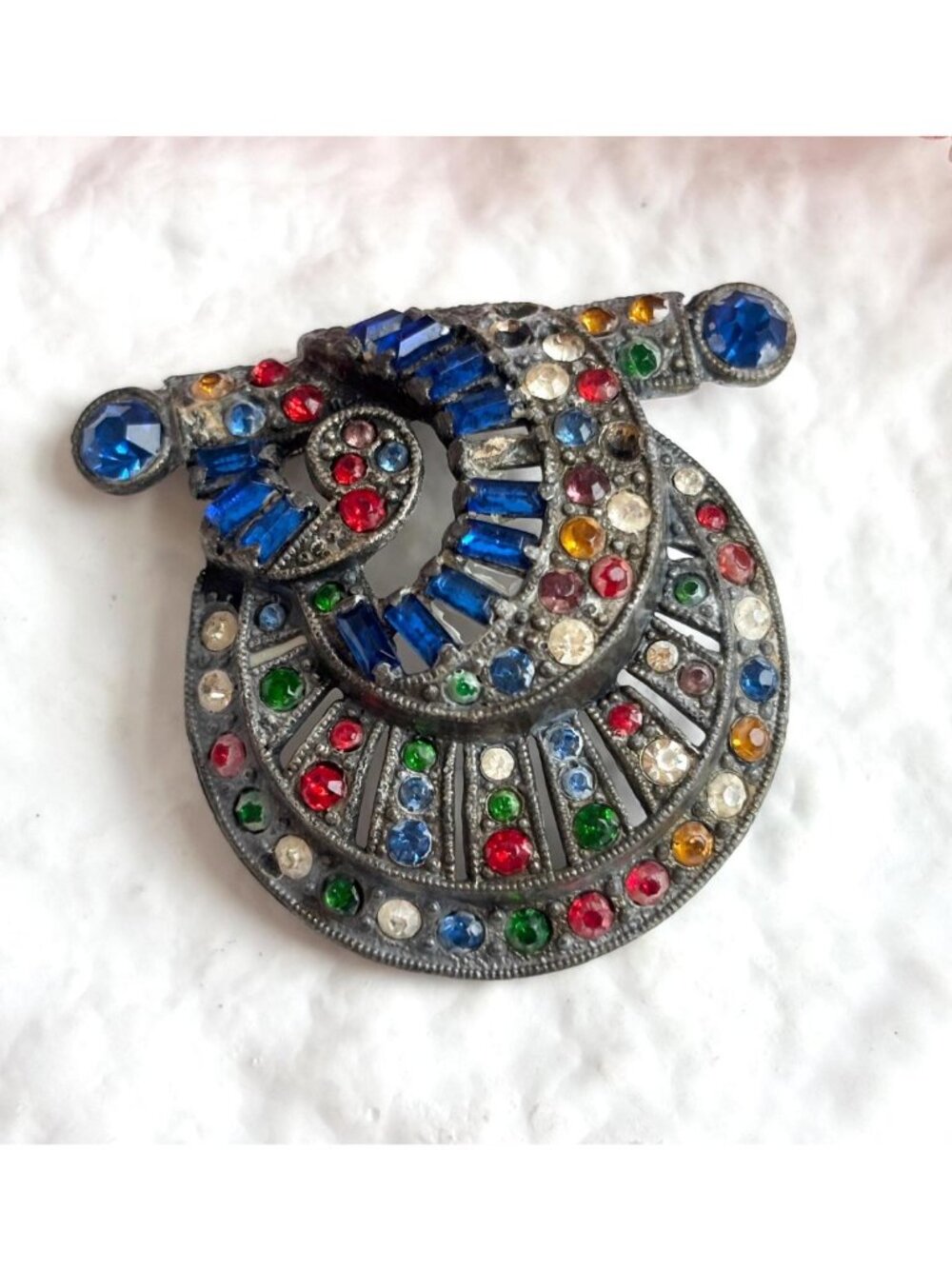 Art Deco Rainbow Fruit Salad Rhinestone Antique Style Vintage Dress | Fur Clip